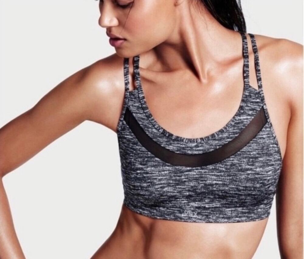 Victoria’s Secret Heathered Black Strappy Back Sports Bra  Gym  Padded Small